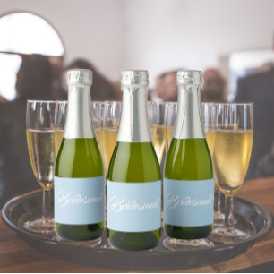 Light Blue Stylized Script Wedding Bridesmaid Schaumweinetikett
