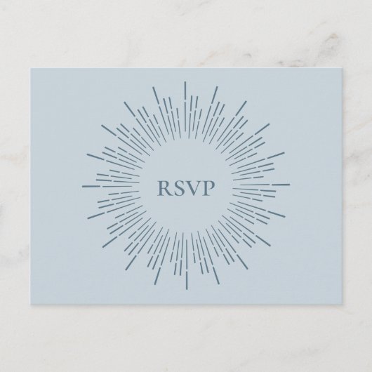 Light Blue Sunburst Wedding RSVP Song Request Einladungspostkarte (Vorderseite)