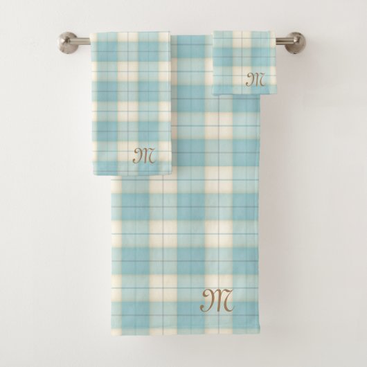 Light Blue Tartan Personalisiert Mit Monogramm Badhandtuch Set (Insitu)