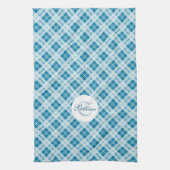 Light Blue Tartan Weihnachtsmuster Monogram Geschirrtuch (Vertikal)