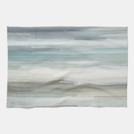 Light Blue Teal Gray Brown Abstract Stripe Geschirrtuch (Horizontal)