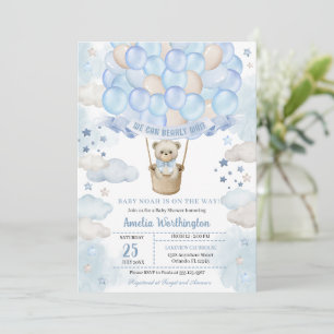 Light Blue Teddy Bear Hot Air Ballon Babydusche Einladung