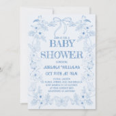 Light Blue Toile Bow Boy Baby Dusche Einladung (Vorderseite)