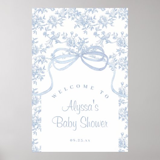 Light Blue Toile und Bow Baby Dusche Empfang Poster (Vorne)