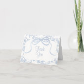 Light Blue Toile und Bow Bridal oder Baby Dusche Dankeskarte (Vorderseite)