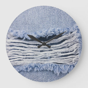Light Blue Torn Jeans Texture Große Wanduhr