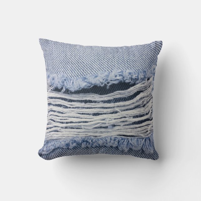 Light Blue Torn Jeans Texture Kissen (Vorderseite)