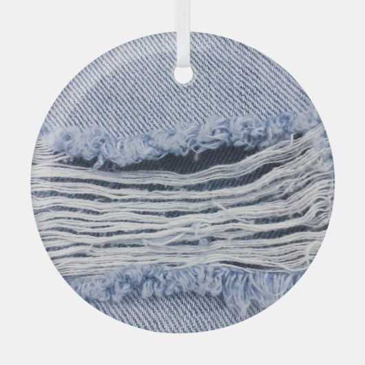Light Blue Torn Jeans Texture Ornament Aus Glas (Vorderseite)