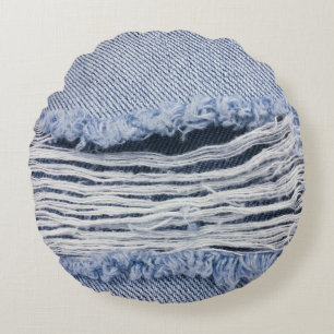 Light Blue Torn Jeans Texture Rundes Kissen