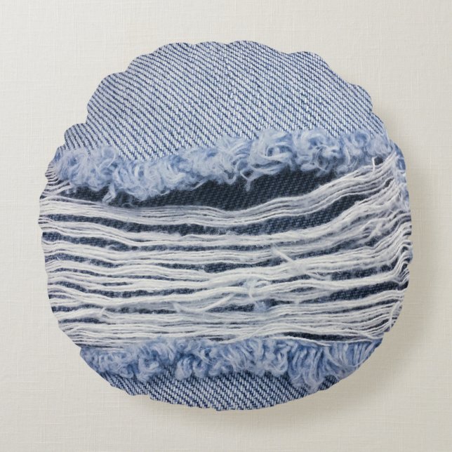 Light Blue Torn Jeans Texture Rundes Kissen (Vorderseite)