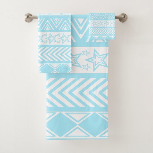 Light Blue Tribal Design Badhandtuch Set (Insitu)