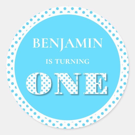 Light Blue Turning One Polka Dot Runder Aufkleber (Vorderseite)