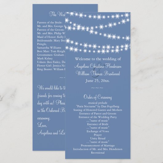 Light Blue Twinkle Lights Hochzeitsprogramm Programm (Vorne/Hinten)