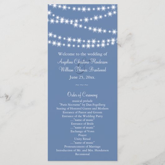 Light Blue Twinkle Lights Hochzeitsprogramm Programm (Vorderseite)