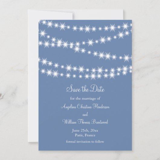 Light Blue Twinkle Lights Save the Date (Vorderseite)