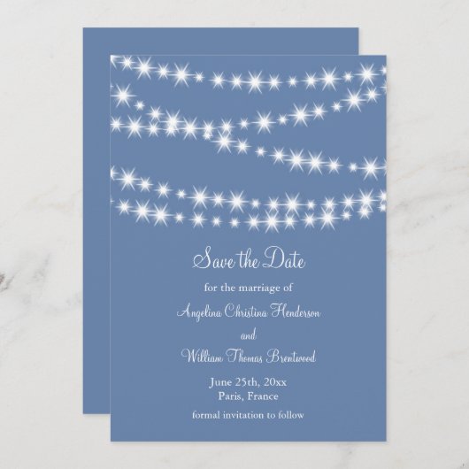 Light Blue Twinkle Lights Save the Date (Vorne/Hinten)