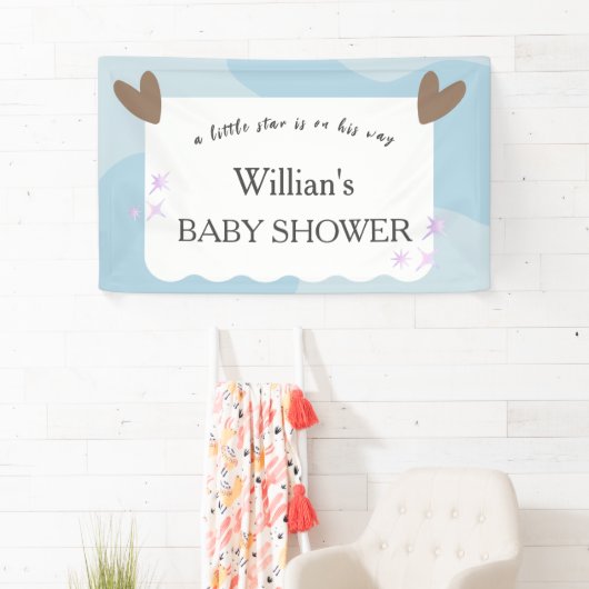 Light Blue Twinkle Star Baby Dusche Empfang Banner (Insitu)