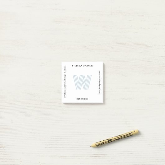 Light Blue Typografy Monogram Name Address Post-it Klebezettel (Auf Schreibtisch)