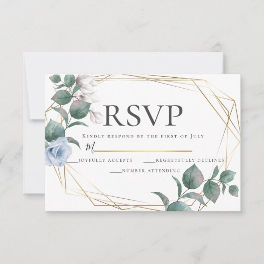 Light Blue und Blush Peony Magnolia Wedding RSVP Einladung (Vorderseite)