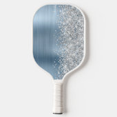 Light Blue und Glittery Silver Glam Script Name Pickleball Schläger (Rückseite)