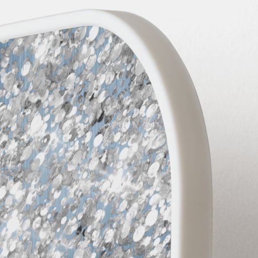 Light Blue und Glittery Silver Glam Script Name Pickleball Schläger (Linke Seite)