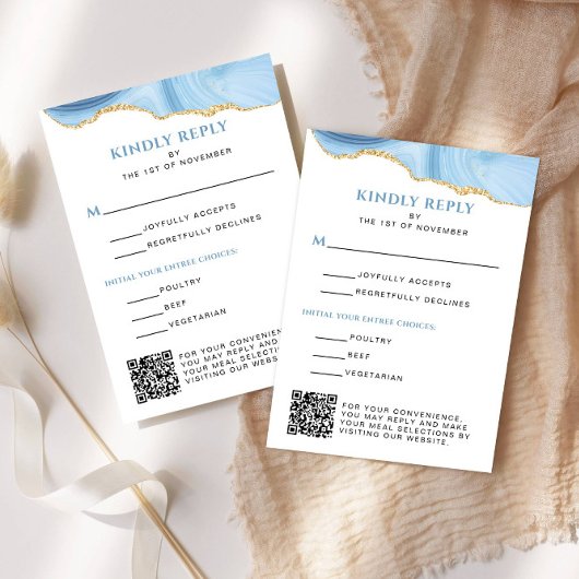 Light Blue und Gold Agate Bat Mitzvah Vertikal RSVP Karte