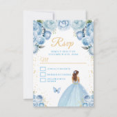 Light Blue und Gold Brown Hair Princess RSVP Karte (Vorderseite)