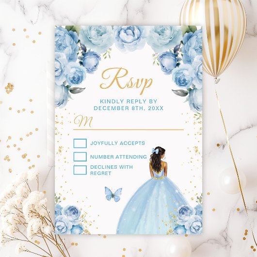 Light Blue und Gold Dark Skin Princess RSVP Karte