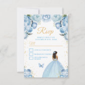 Light Blue und Gold Dark Skin Princess RSVP Karte (Vorderseite)