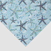 Light Blue und Gold Starfish auf Ozeanwellenmuster Seidenpapier (Ausschnitt)
