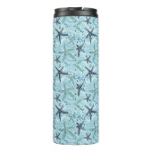 Light Blue und Gold Starfish auf Ozeanwellenmuster Thermosbecher (Rückseite)