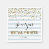 Light Blue und Gold Streifen Confetti Brautparty Serviette (Vorderseite)