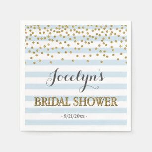 Light Blue und Gold Streifen Confetti Brautparty Serviette