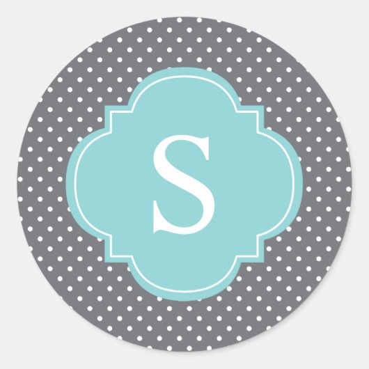 Light Blue und Gray Polka Dots Patter Runder Aufkleber (Vorderseite)