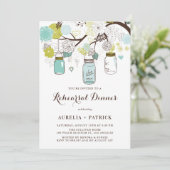 Light Blue und Green Mason Jars Probe Dinner Einladung (Stehend Vorderseite)