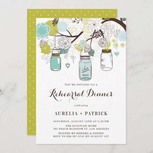 Light Blue und Green Mason Jars Probe Dinner Einladung (Vorne/Hinten)