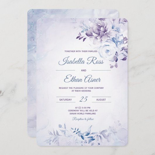 Light Blue und Lavender Wedding Einladung (Vorne/Hinten)