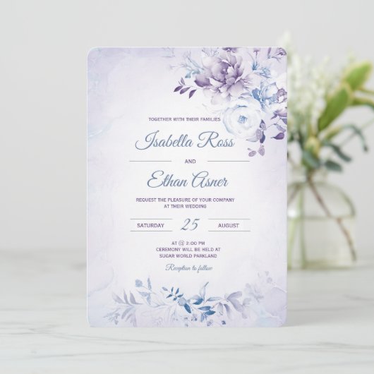 Light Blue und Lavender Wedding Einladung (Stehend Vorderseite)