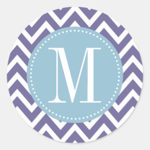 Light Blue und Lila Zickzack Monogramm Runder Aufkleber
