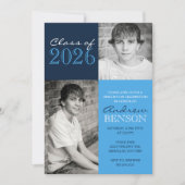 Light Blue und Navy Classic 2 Foto Abschluss Einladung (Vorderseite)
