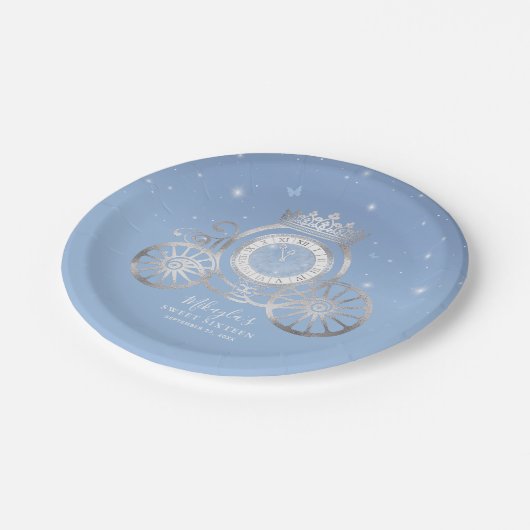 Light Blue und Silver Aschenputtel Princess Birthd Pappteller (Schrägansicht)