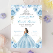Light Blue und Silver Floral Princess Quinceañera Einladung