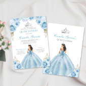 Light Blue und Silver Floral Princess Quinceañera Einladung