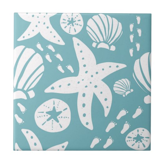 Light Blue und White Beach Seashell Fliese (Vorderseite)