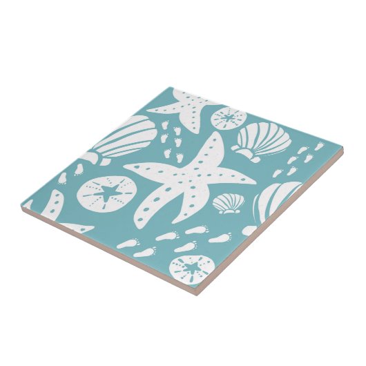 Light Blue und White Beach Seashell Fliese (Seite)