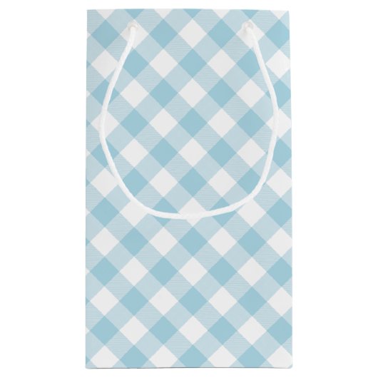 Light Blue und White Diagonal Gingham Kleine Geschenktüte (Rückseite)