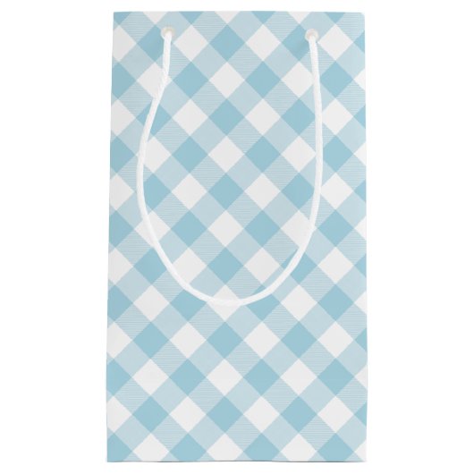 Light Blue und White Diagonal Gingham Kleine Geschenktüte (Vorderseite)