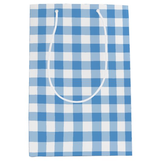 Light Blue und White Gingham Karierte Geschenktasc Mittlere Geschenktüte (Vorderseite)