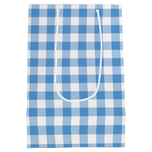 Light Blue und White Gingham Karierte Geschenktasc Mittlere Geschenktüte (Rückseite)