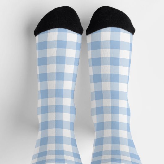 Light Blue und White Gingham Karo Kariert Socken (Oben)